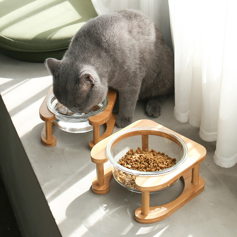 Glas Katzenfutternapf mit Holzständer