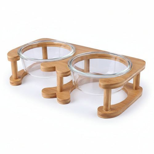Glas Katzenfutternapf mit Holzständer