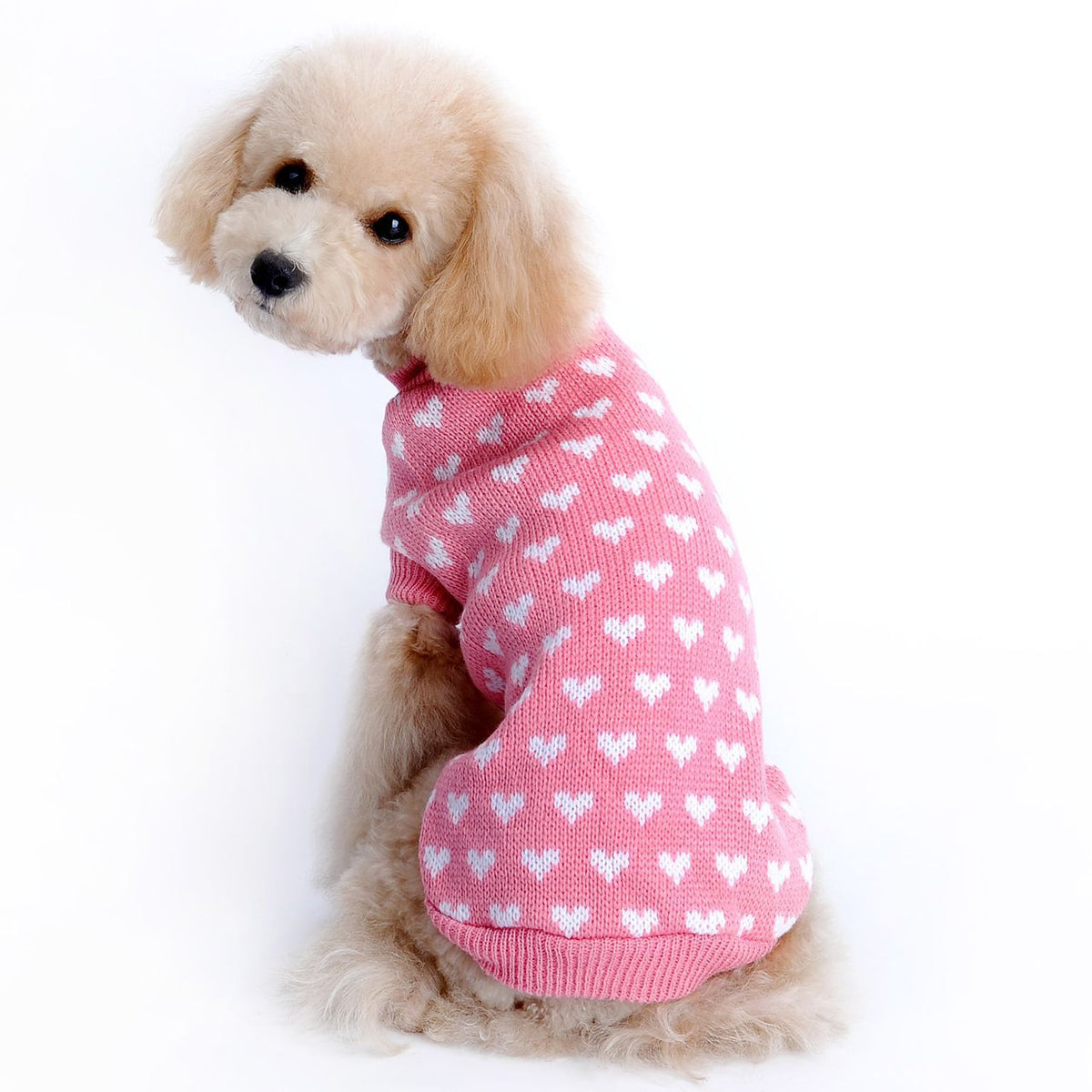 Niedliche Pfirsich Herzmuster Hundekleidung Pullover